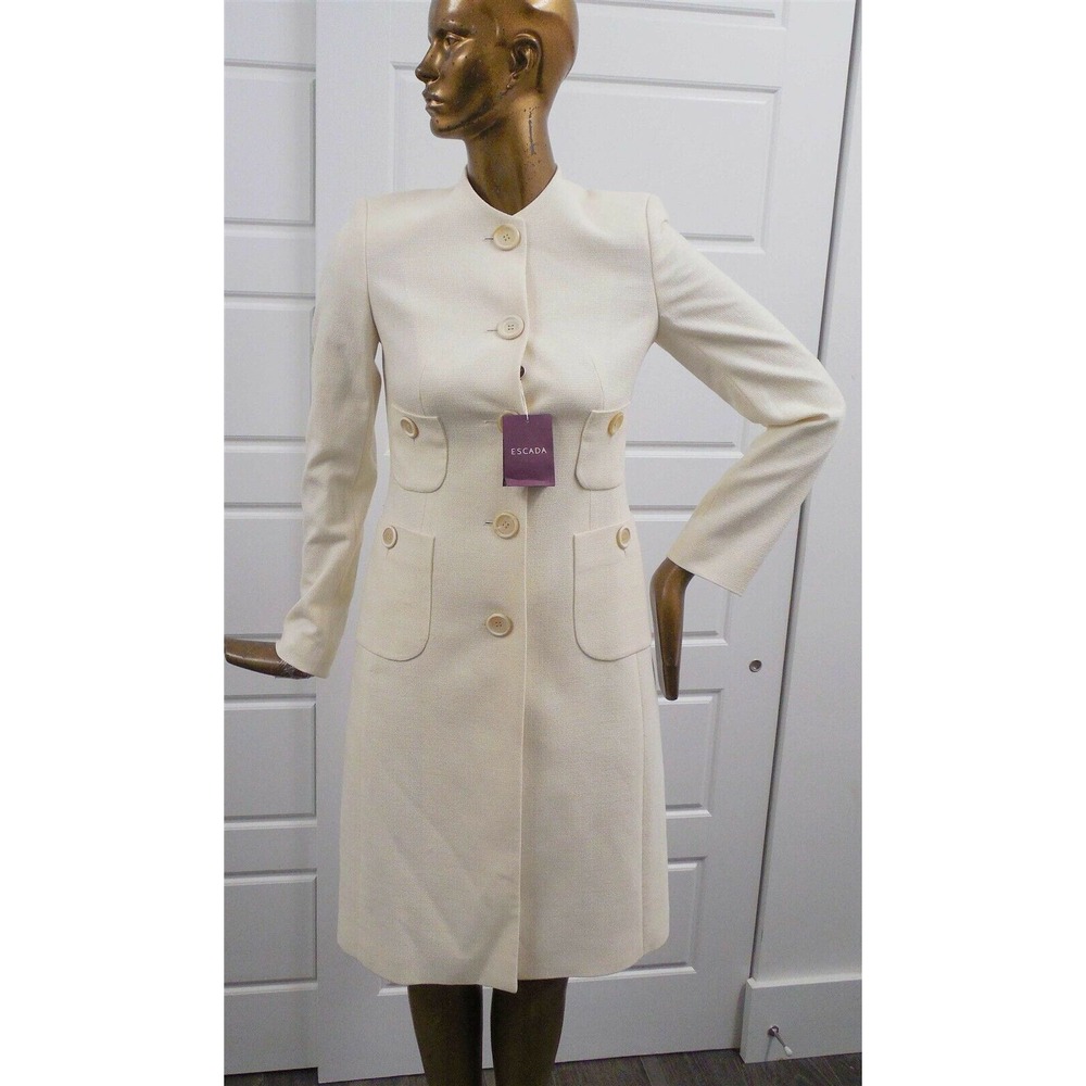 New Escada sz 34 Beige Lurex Wool Blend‎ Long Jacket Coat